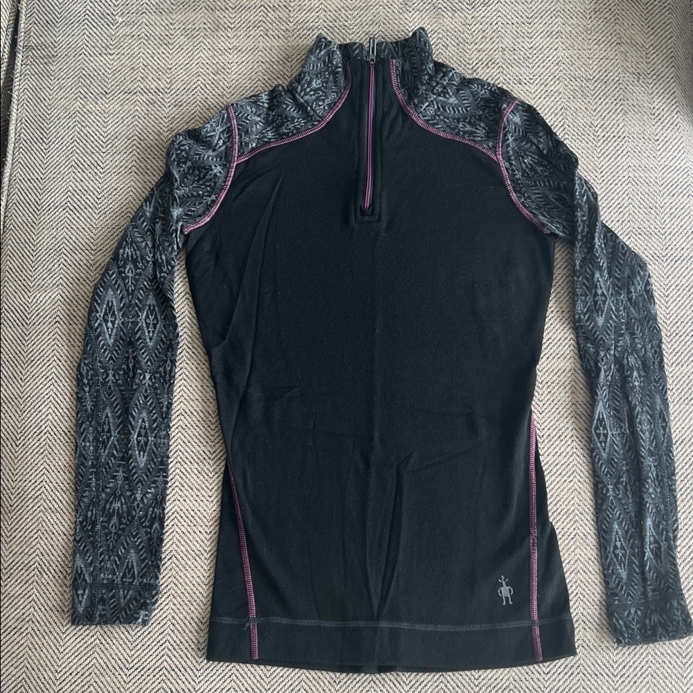 Smartwool Black and Gray Long Sleeve Top, xs, merino 250